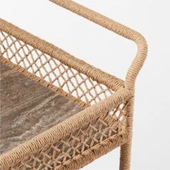 Remo Travertine And Rattan Outdoor Bar Cart -Nesto Store RemoBarCartAVSSS23