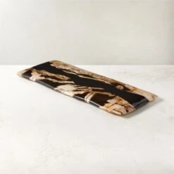 Ring Rectangular Petrified Wood And Resin Serving Platter