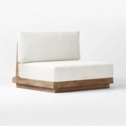 Riposo Wood Armless Outdoor Chair With Boucle Sunbrella ® Cushions -Nesto Store RiposoTeakArmlessChair3QSSS22