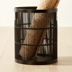 Ronan Black Bamboo Storage Basket Small -Nesto Store RonanBlkBasketWHndlsSmAVSHF22