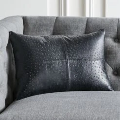 Rue Black Leather Throw Pillow With Down-Alternative Insert 18"x12"