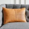 Rue Tan Leather Throw Pillow With Down-Alternative Insert 18"x12" -Nesto Store RueLthrTanPillow18X12inSHF21