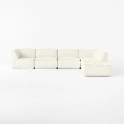 Salon 6-Piece L-Shaped Ivory White Chenille Sectional Sofa -Nesto Store Salon6pcIvorySectSOSSF22