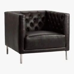 Savile Bello Black Leather Tufted Chair -Nesto Store SavileLeatherChairSOF16