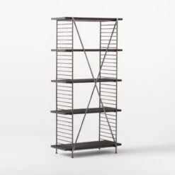 Scala Black Wood Bookshelf With Metal Frame -Nesto Store ScalaBkWdOpenBookcase3QBSSS22