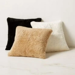 Shorn Black Sheepskin Fur Throw Pillow With Down-Alternative Insert 18'' -Nesto Store ShornSheepskin18inGroupFHS23