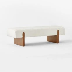 Socca White Boucle Upholstered Bench 55'' -Nesto Store SoccaBoucleBench55in3QSSS23