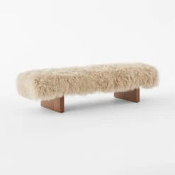 Socca Taupe Sheepskin Upholstered Bench 67'' -Nesto Store SoccaSheepskinBench3QSSS23