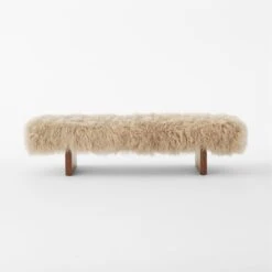 Socca Taupe Sheepskin Upholstered Bench 67'' -Nesto Store SoccaSheepskinBenchSOSSS23