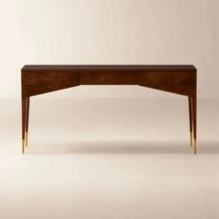 Spillo 2-Drawer Brown Burl Wood Desk