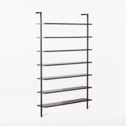 Stairway Wide Black Metal Wall Mount Bookshelf 96'' -Nesto Store Stairway96inWdShelvesBlk3QSSF21