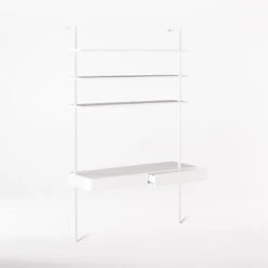 Stairway 2-Drawer White Wall Mount Desk With Shelves 96'' -Nesto Store Stairway96inWideDeskWht3QAVSSF21