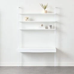 Stairway 2-Drawer White Wall Mount Desk With Shelves 96'' -Nesto Store Stairway96inWideDeskWhtAVSHF21
