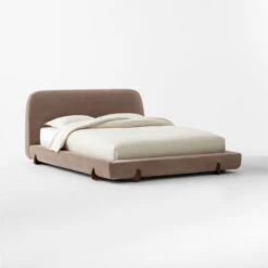 Stivale Light Brown Velvet Queen Bed -Nesto Store StivaleMushroomQBed3QSSS23