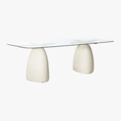 Stone Rectangular White Concrete Dining Table Glass Top 13 Stone Rectangular White Concrete Dining Table Glass Top -Nesto Store StoneTableRectangle95in3QS20