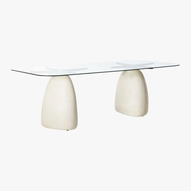 Stone Rectangular White Concrete Dining Table Glass Top 7 Stone Rectangular White Concrete Dining Table Glass Top - Image 5