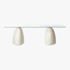 Stone Rectangular White Concrete Dining Table Glass Top 12 Stone Rectangular White Concrete Dining Table Glass Top -Nesto Store StoneTableRectangle95inSOS20