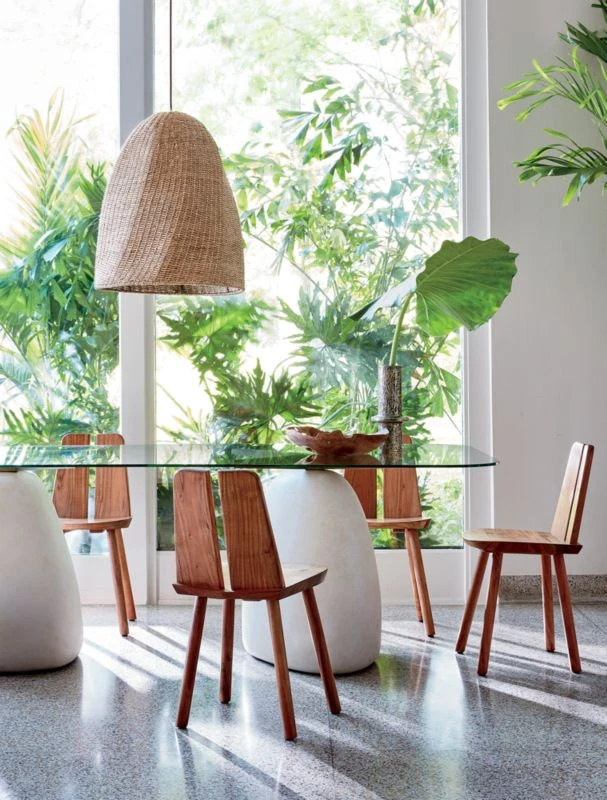 Stone Rectangular White Concrete Dining Table Glass Top 5 Stone Rectangular White Concrete Dining Table Glass Top - Image 3