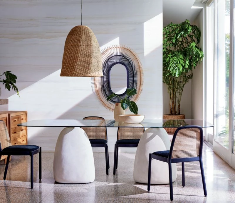 Stone Rectangular White Concrete Dining Table Glass Top 4 Stone Rectangular White Concrete Dining Table Glass Top - Image 2