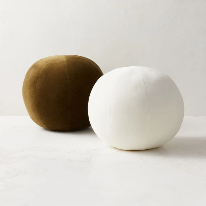 Terre Olive Green Velvet Sphere Throw Pillow 5 Terre Olive Green Velvet Sphere Throw Pillow - Image 3