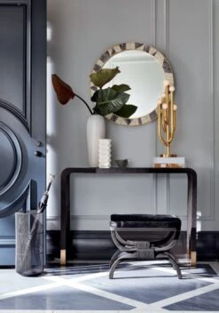 Grace Bone Inlay Round Wall Mirror 32" 11 Grace Bone Inlay Round Wall Mirror 32" -Nesto Store TylerLeatherConsoleTableStitchedJN19 2