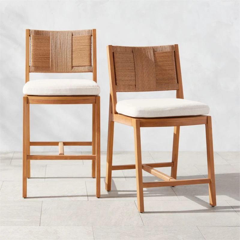 Roc Teak And Rattan Outdoor Counter Stool With Ivory Sunbrella® Cushion 4 Roc Teak And Rattan Outdoor Counter Stool With Ivory Sunbrella® Cushion - Image 2