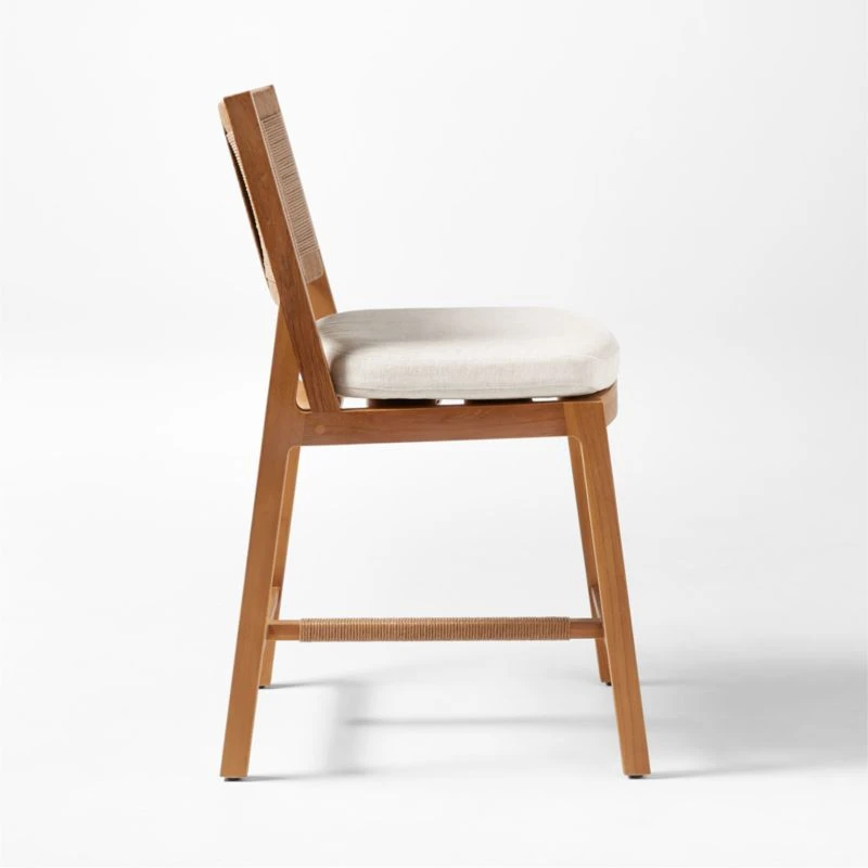 Roc Teak And Rattan Outdoor Counter Stool With Ivory Sunbrella® Cushion 7 Roc Teak And Rattan Outdoor Counter Stool With Ivory Sunbrella® Cushion - Image 5