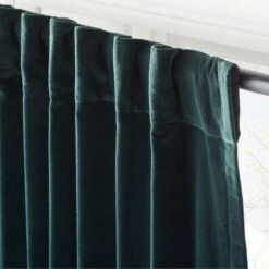 Dark Green Organic Cotton Velvet Window Curtain Panel 48"x84'' -Nesto Store VlvtDkGnOrgCtnCrtn96PnlAV3SHF23