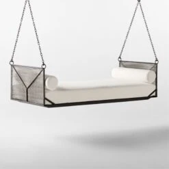 Zora Black Rattan Outdoor Hanging Daybed With White Sunbrella® Cushions -Nesto Store ZoraHangingDaybed3QSSS23