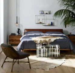 Drommen Acacia Wood Platform Queen Bed With Leather Headboard -Nesto Store drommenacaciakingbedACJN18 1